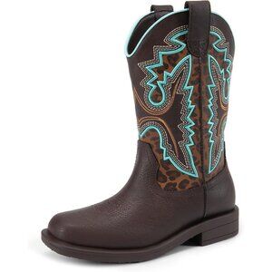 ⚡Girls Dark Brown Cowboy Boots Toddler Mid Calf Western Square Toe Riding Boot
